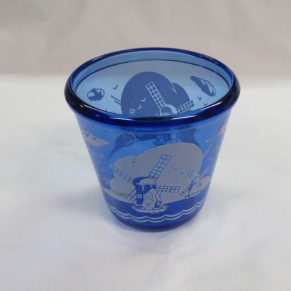 Hazel Atlas Depression Glass Cobalt Blue Windmill 4 Inch High Ice Pail or Tub